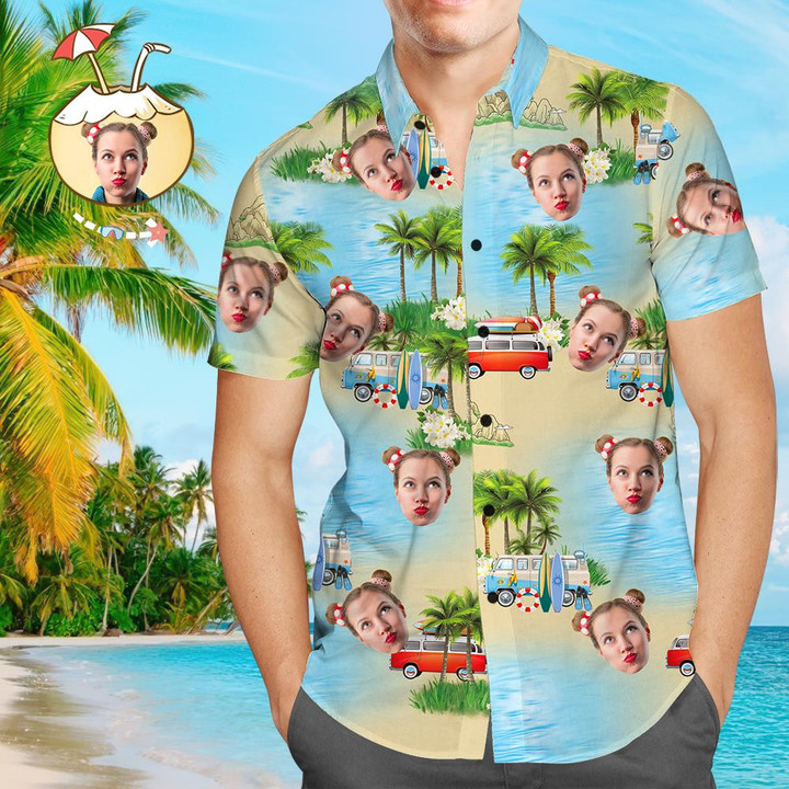 Custom Face Shirt Mens Hawaiian Shirt Island Vacation - 1