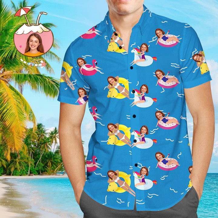 Custom Face Shirt Personalized Photo Mens Hawaiian Shirt for Boyfriend Husband - 1