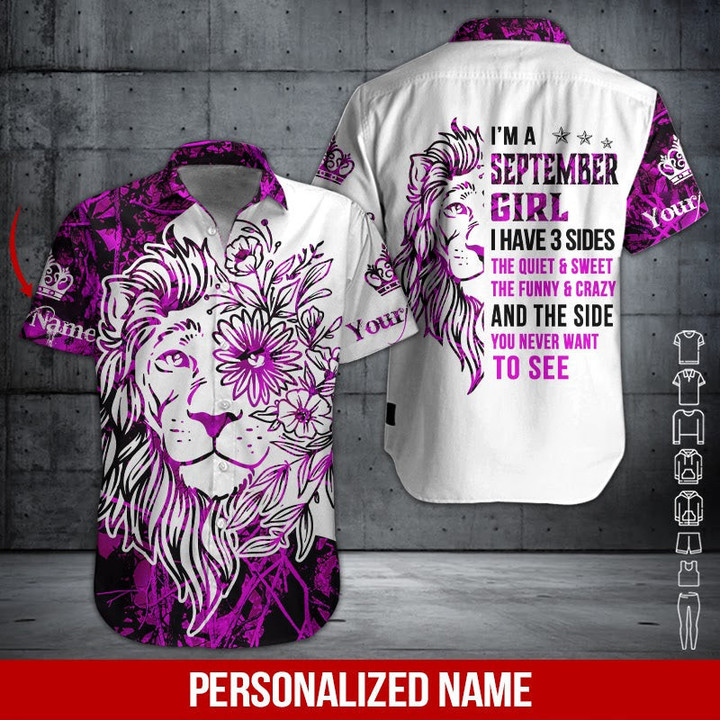 Lion September Girl Custom Name Hawaiian Shirt For Men Women