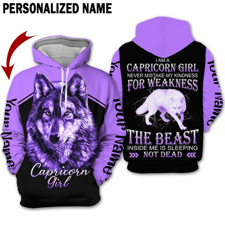 Personalized Name Horoscope Capricorn Shirt Girl Wolf Purple Zodiac Signs Clothes