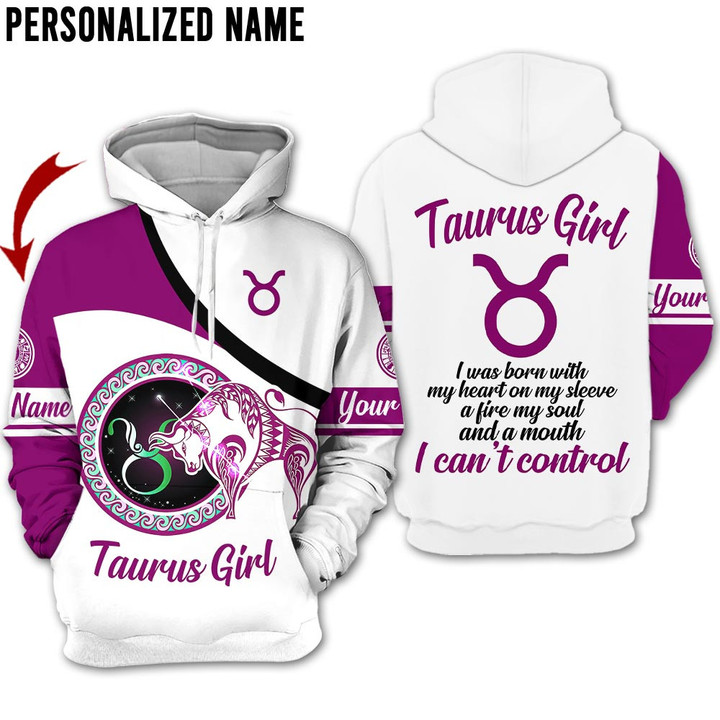 Personalized Name Horoscope Taurus Shirt Girl Purple Black Women Conrol Zodiac Signs Clothes