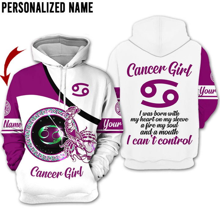 Personalized Name Horoscope Cancer Shirt Girl Purple Black Women Conrol Zodiac Signs Clothes