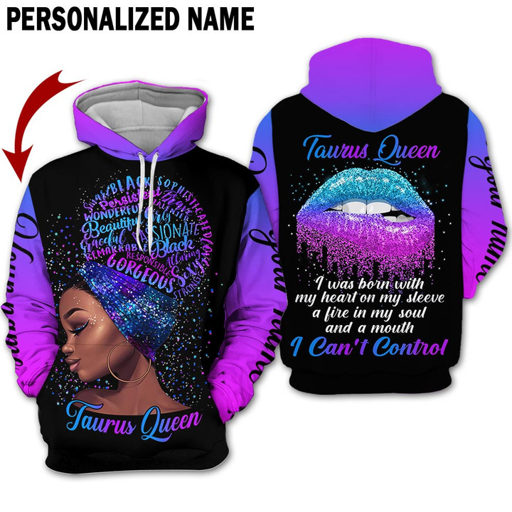 Personalized Name Horoscope Taurus Shirt Girl Queen Black Women Zodiac Signs Clothes