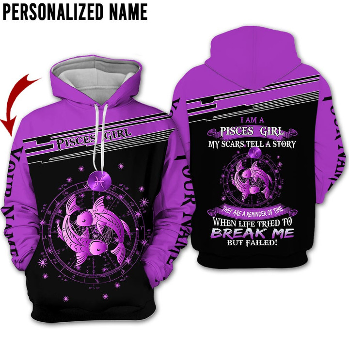 Personalized Name Horoscope Pisces Shirt Girl Break Me Purple Zodiac Signs Clothes