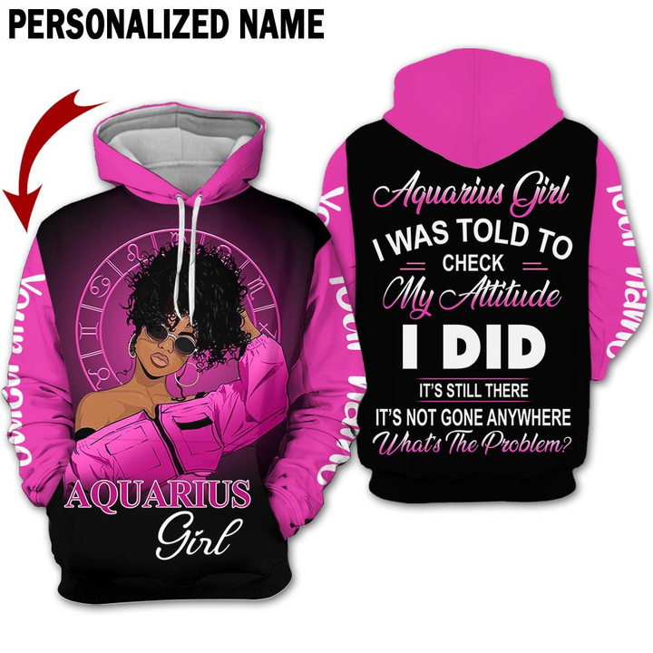 Personalized Name Horoscope Aquarius Shirt Girl Pink Black Women Zodiac Signs Clothes