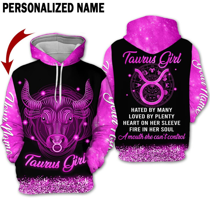 Personalized Name Horoscope Taurus Shirt Girl Pink Galaxy Style Zodiac Signs Clothes