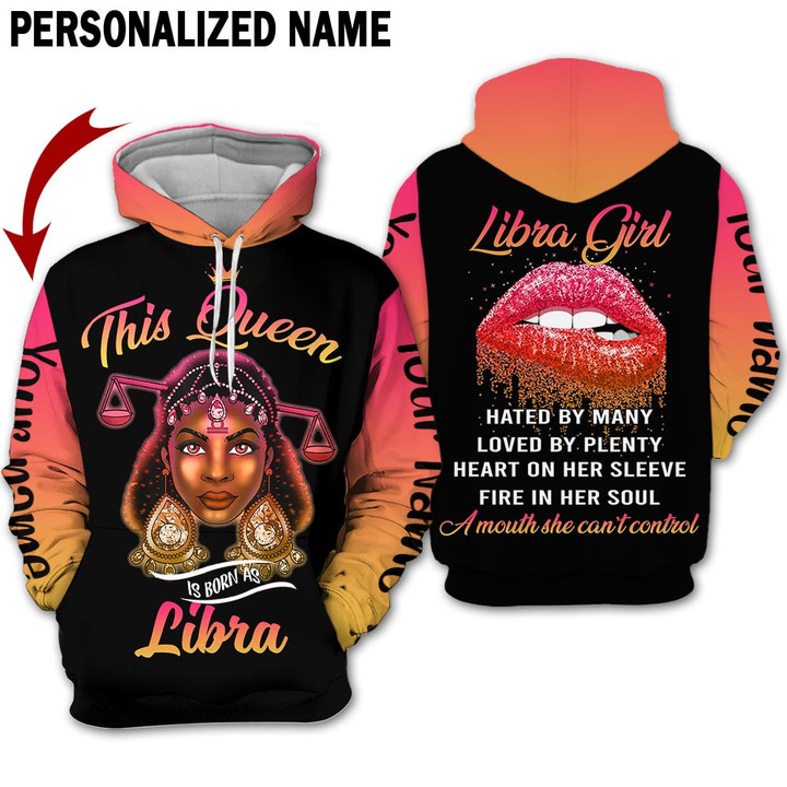 Personalized Name Horoscope Libra Shirt Girl This Queen Orange Zodiac Signs Clothes