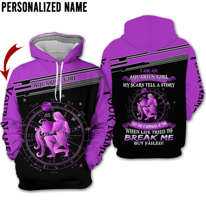 Personalized Name Horoscope Aquarius Shirt Girl Break Me Purple Zodiac Signs Clothes