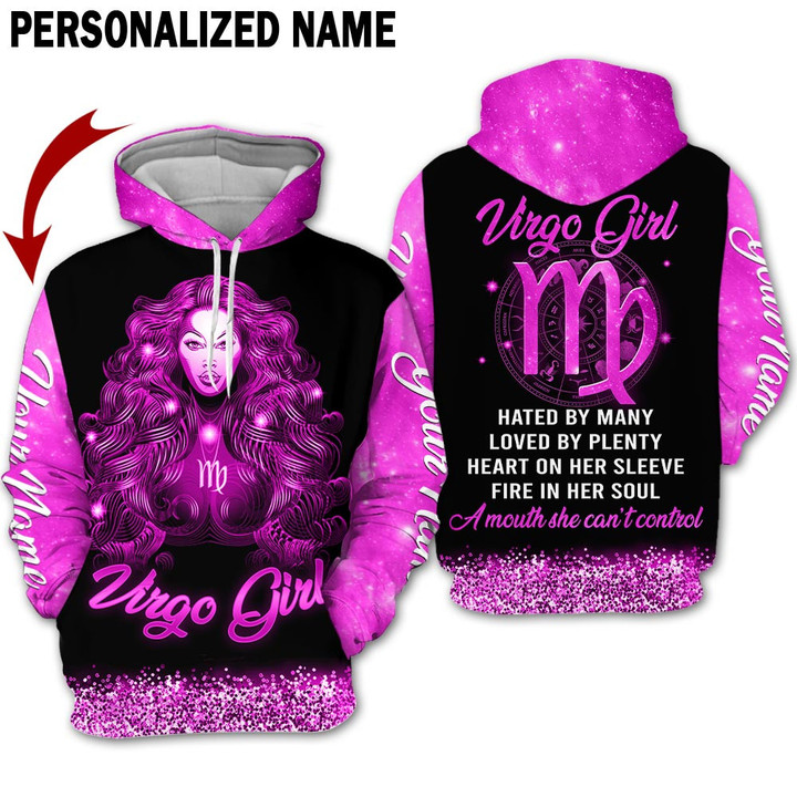 Personalized Name Horoscope Virgo Shirt Girl Pink Galaxy Style Zodiac Signs Clothes