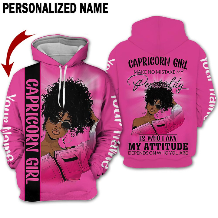 Personalized Name Horoscope Capricorn Shirt Girl Who I Am Pink Black Women Zodiac Signs Clothes