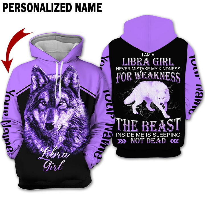 Personalized Name Horoscope Libra Shirt Girl Wolf Purple Zodiac Signs Clothes