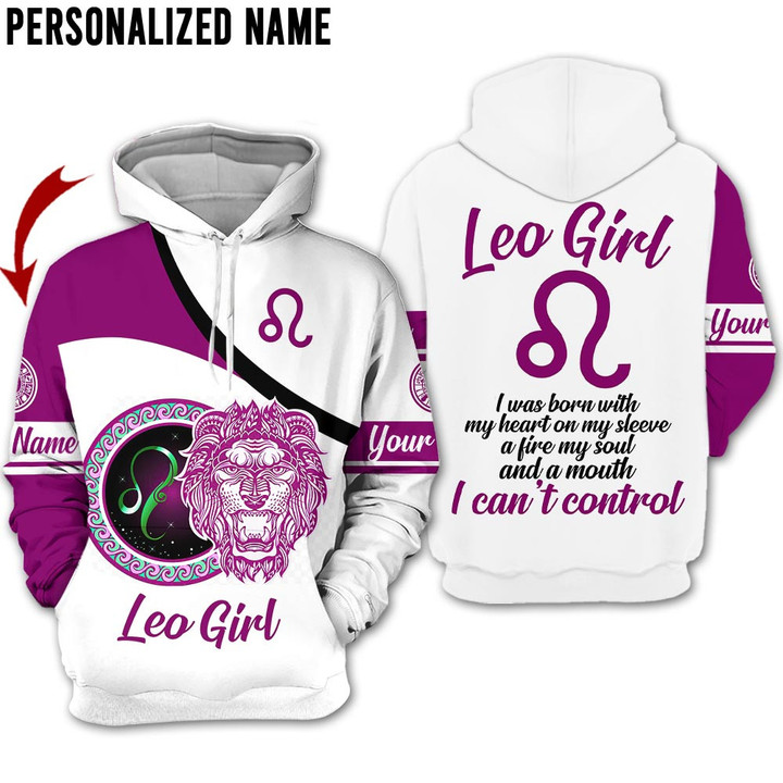 Personalized Name Horoscope Leo Shirt Girl Purple Black Women Conrol Zodiac Signs Clothes
