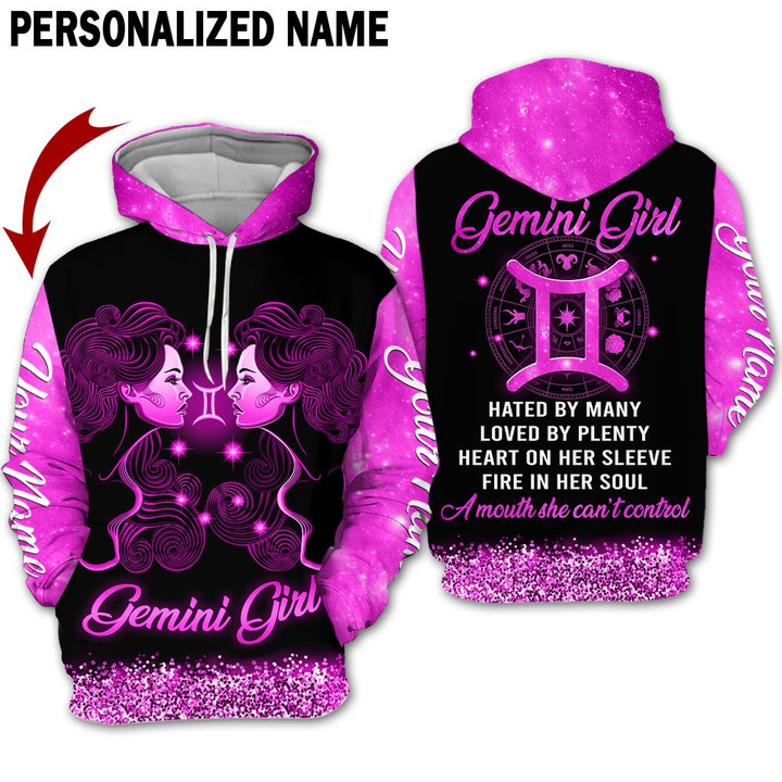 Personalized Name Horoscope Gemini Shirt Girl Pink Galaxy Style Zodiac Signs Clothes