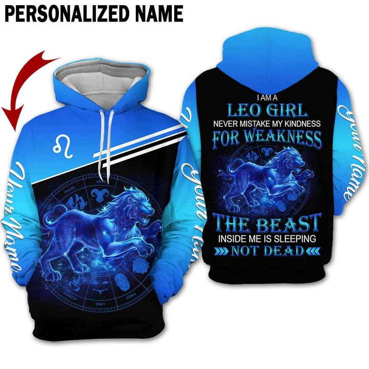 Personalized Name Horoscope Leo Shirt Girl Sleeping Blue Zodiac Signs Clothes