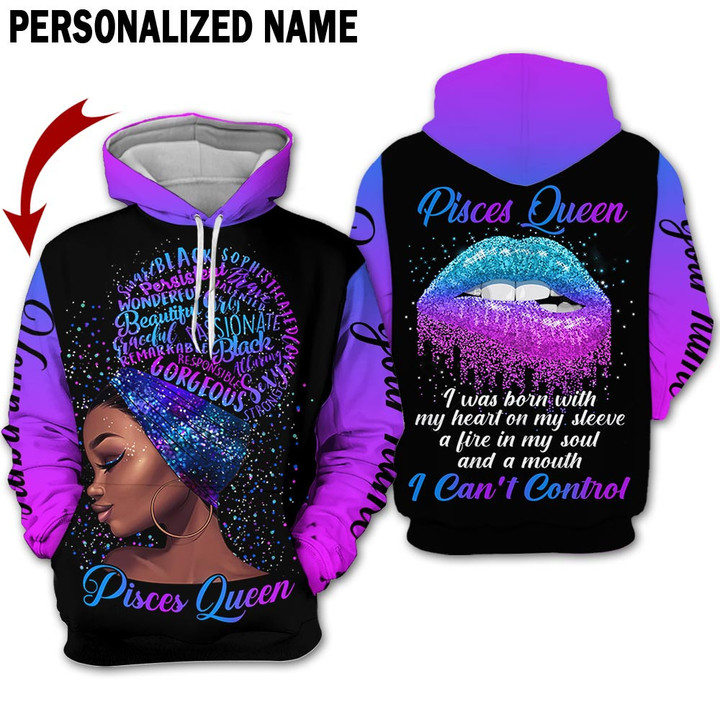 Personalized Name Horoscope Pisces Shirt Girl Queen Black Women Zodiac Signs Clothes
