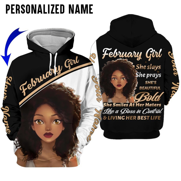 Personalized Name Birthday Outfit February Girl 3D Best Life Black Women All Over Printed Birthday Shirt