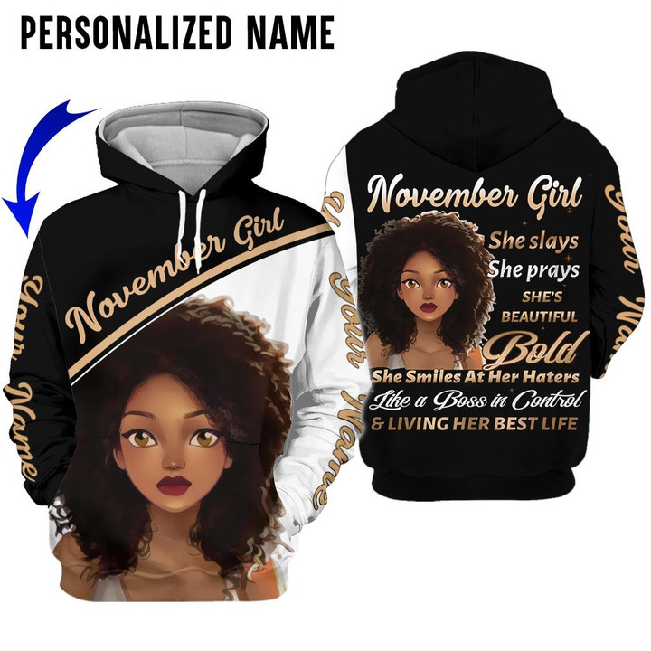 Personalized Name Birthday Outfit November Girl 3D Best Life Black Women All Over Printed Birthday Shirt