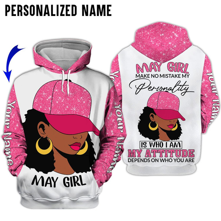 Personalized Name Birthday Outfit May Girl 3D Pink Love Style Black Women All Over Printed Birthday Shirt