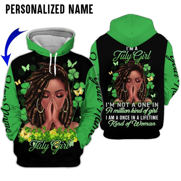 Personalized Name Birthday Outfit July Girl 3D Leaves Green Black Women All Over Printed Birthday Shirt