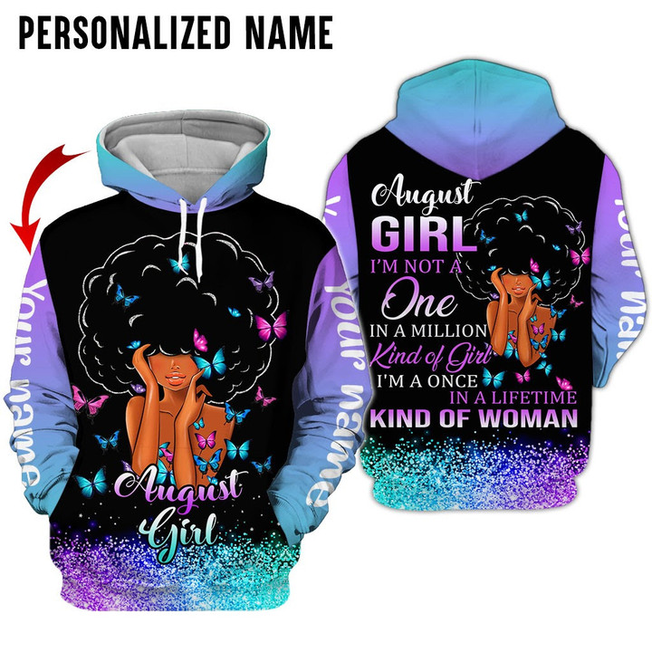 Personalized Name Birthday Outfit August Girl 3D Galaxy Colorfun Black Women All Over Printed Birthday Shirt