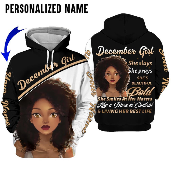 Personalized Name Birthday Outfit December Girl 3D Best Life Black Women All Over Printed Birthday Shirt