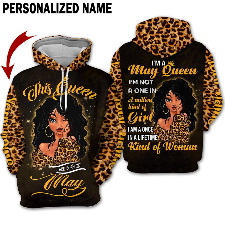 Personalized Name Birthday Outfit May Girl Woman Black Leopard Yellow Birthday Shirt For Women