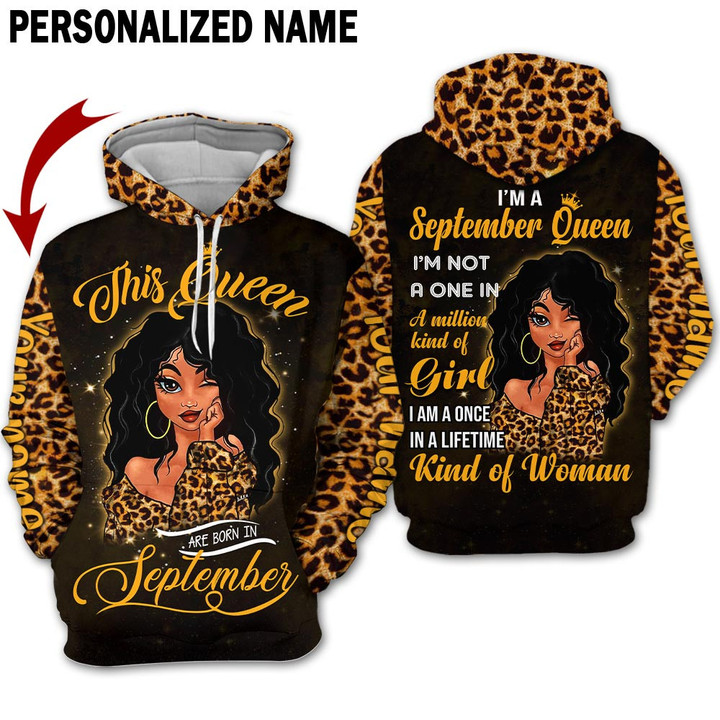 Personalized Name Birthday Outfit September Girl Woman Black Leopard Yellow Birthday Shirt For Women