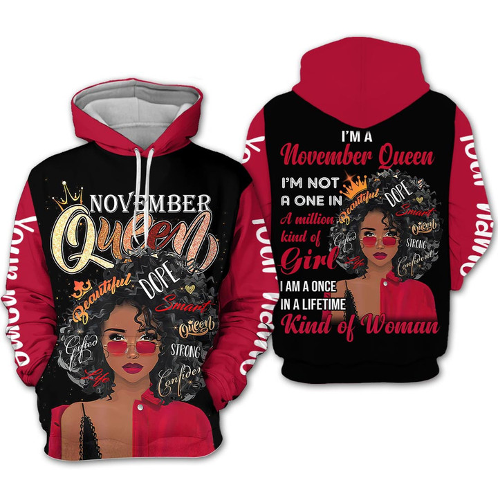 Personalized Name Birthday Outfit November Girl Woman Black Red Queen Birthday Shirt For Women