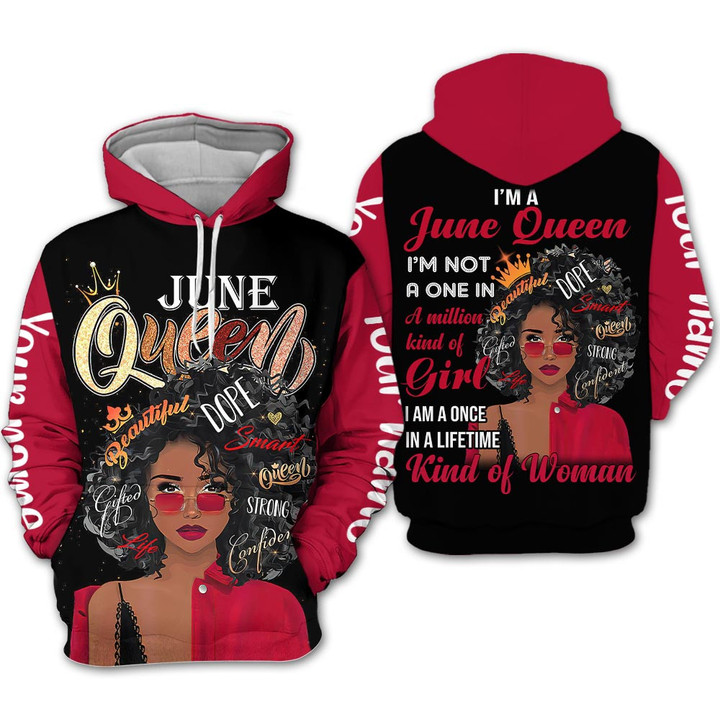 Personalized Name Birthday Outfit June Girl Woman Black Red Queen Birthday Shirt For Women