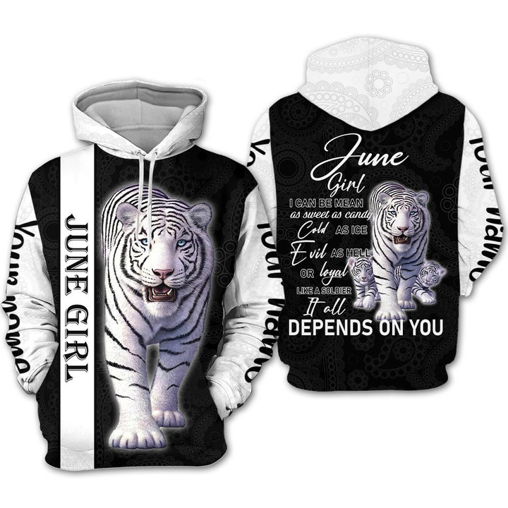 Personalized Name Birthday Outfit June Girl Tiger White Love Style Birthday Shirt For Women