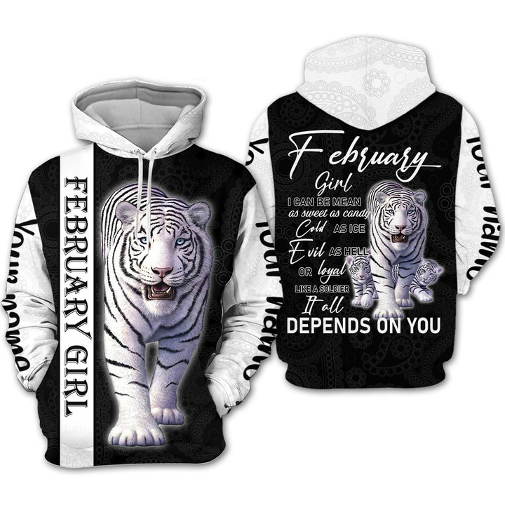 Personalized Name Birthday Outfit February Girl Tiger White Love Style Birthday Shirt For Women
