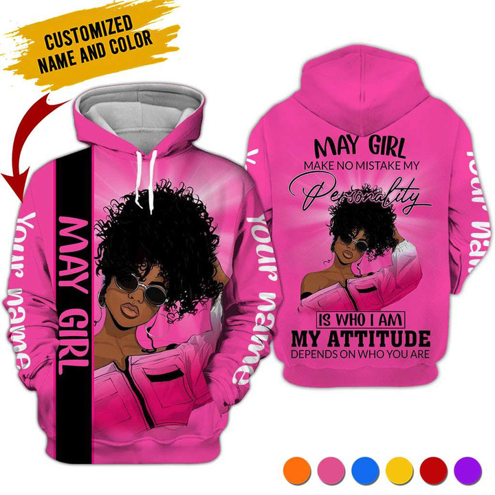 Personalized Name Birthday Outfit May Girl Colorfun My Attitude Black Women Birthday Shirt For Women
