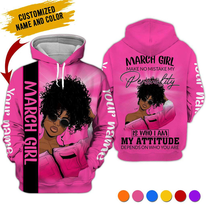 Personalized Name Birthday Outfit March Girl Colorfun My Attitude Black Women Birthday Shirt For Women