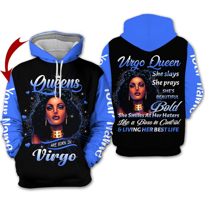 Personalized Name Horoscope Virgo Girl Shirt Queen Blue Women Zodiac Signs Clothes Birthday Gift For Women