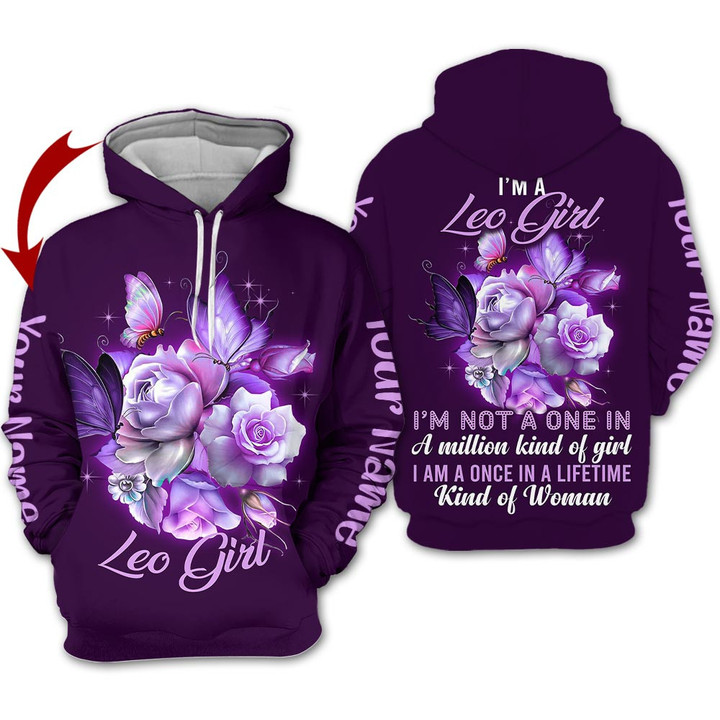 Personalized Name Horoscope Leo Girl Shirt  Flower Purrple Color Zodiac Signs Clothes Birthday Gift For Women
