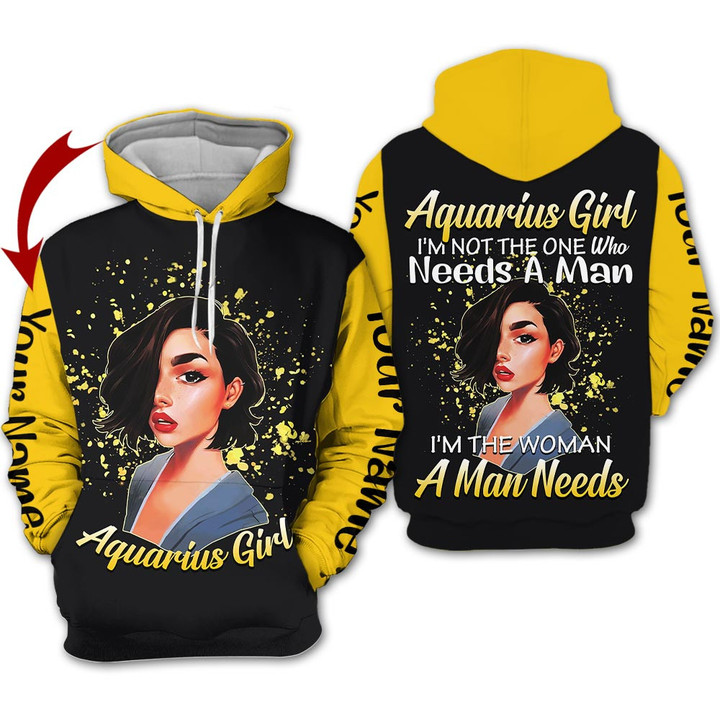 Personalized Name Horoscope Aquarius Girl Shirt Needs A Man Yellow Zodiac Signs Clothes Birthday Gift For Women