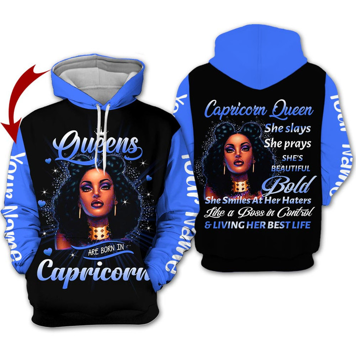 Personalized Name Horoscope Capricorn Girl Shirt Queen Blue Women Zodiac Signs Clothes Birthday Gift For Women