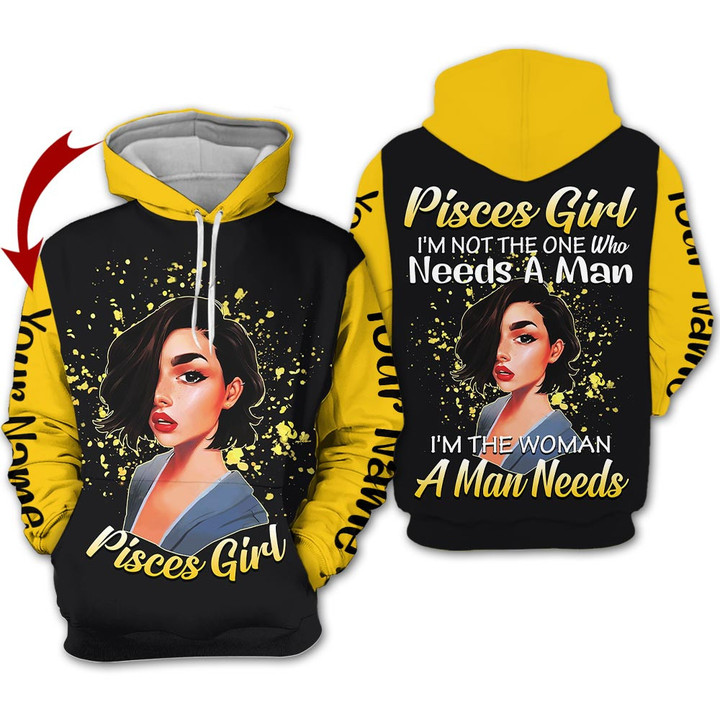 Personalized Name Horoscope Pisces Girl Shirt Needs A Man Yellow Zodiac Signs Clothes Birthday Gift For Women