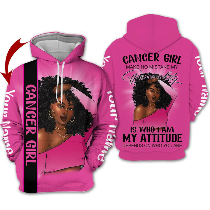 Personalized Name Horoscope Cancer Girl Shirt Pink Black Women Zodiac Signs Clothes Birthday Gift For Women