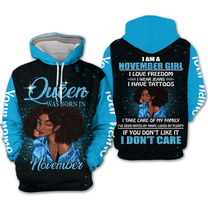 Personalized Name Birthday Outfit November Girl Style Love Black Women Galaxy Blue Birthday Shirt For Men