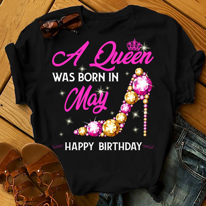 A Queen Was Born In May Shirts Women Birthday T Shirts Summer Tops Beach T Shirts