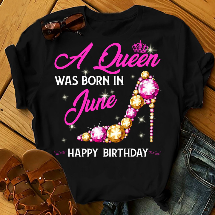 A Queen Was Born In June Shirts Women Birthday T Shirts Summer Tops Beach T Shirts
