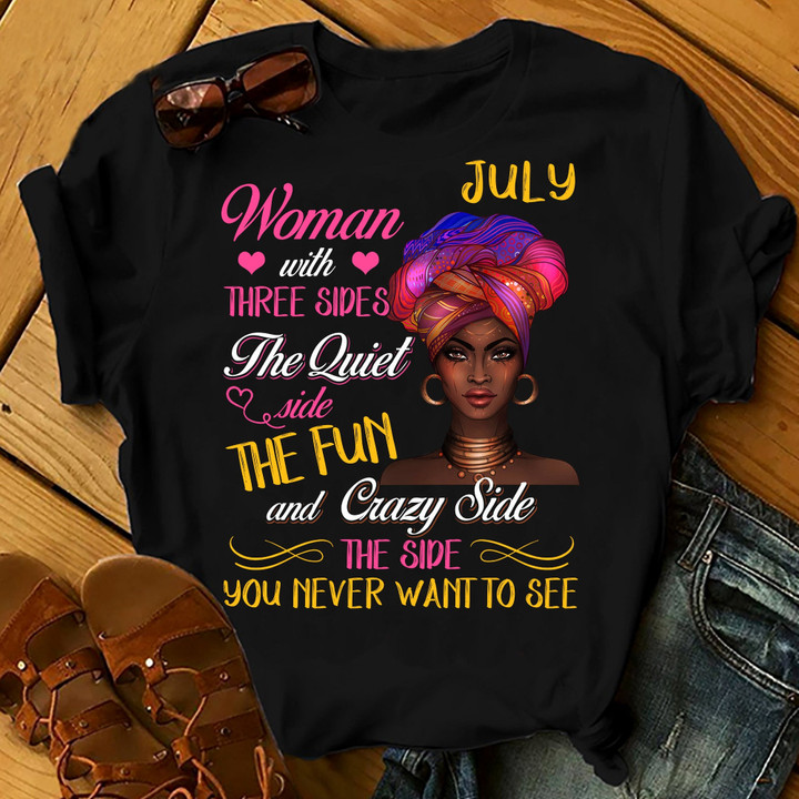 July Woman With Three Sides Shirts Women Birthday T Shirts Summer Tops Beach T Shirts