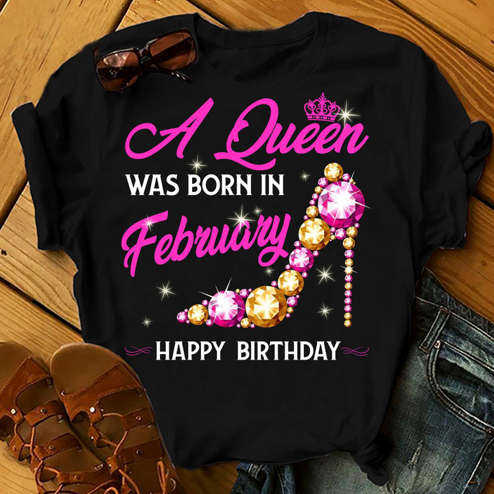 A Queen Was Born In February Shirts Women Birthday T Shirts Summer Tops Beach T Shirts