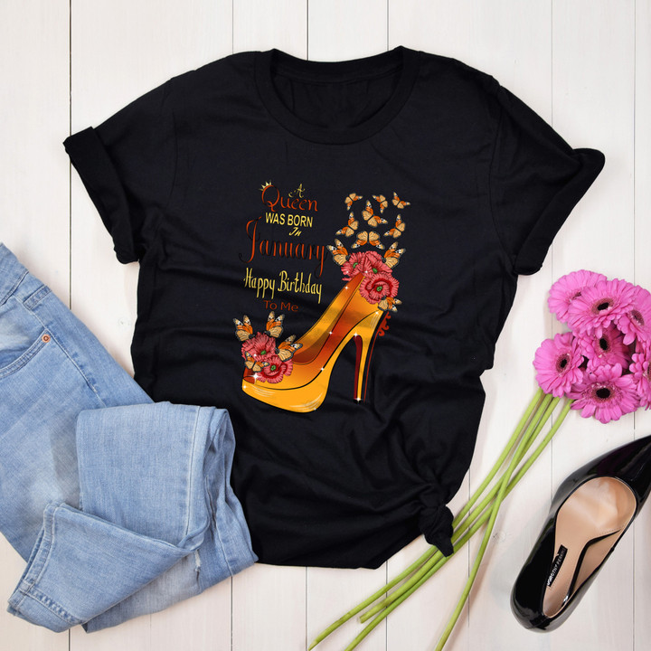 Personalized Month Birthday Outfit A Queen January Happy Birthday To Me Birthday Shirt Women,Men T-Shirt