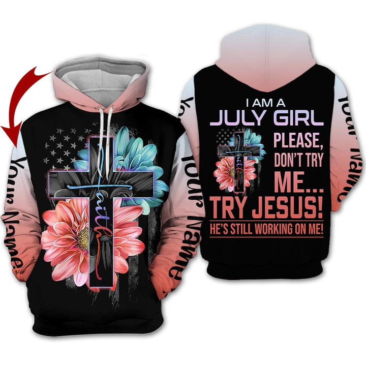 Personalized Name Birthday Outfit July Girl Birthday Gift Faith Flower Color Try Jesus Birthday Shirt For Women