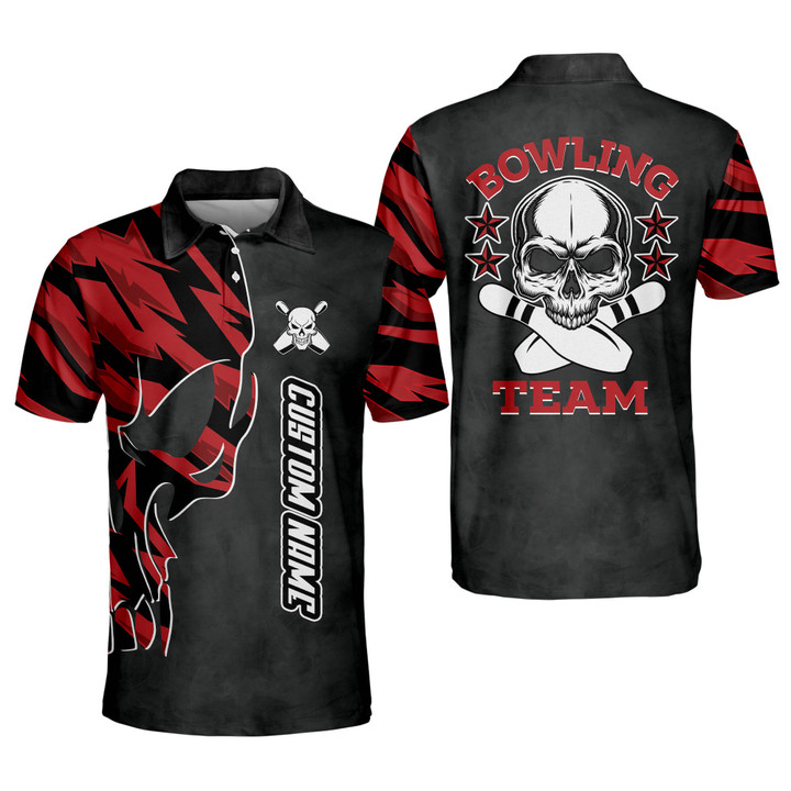 Personalized Skull Bowling Shirt for Men Bowling Polo Shirts Short Sleeve Shirts Dry Fit Lightweight BOWLING-001 - 1