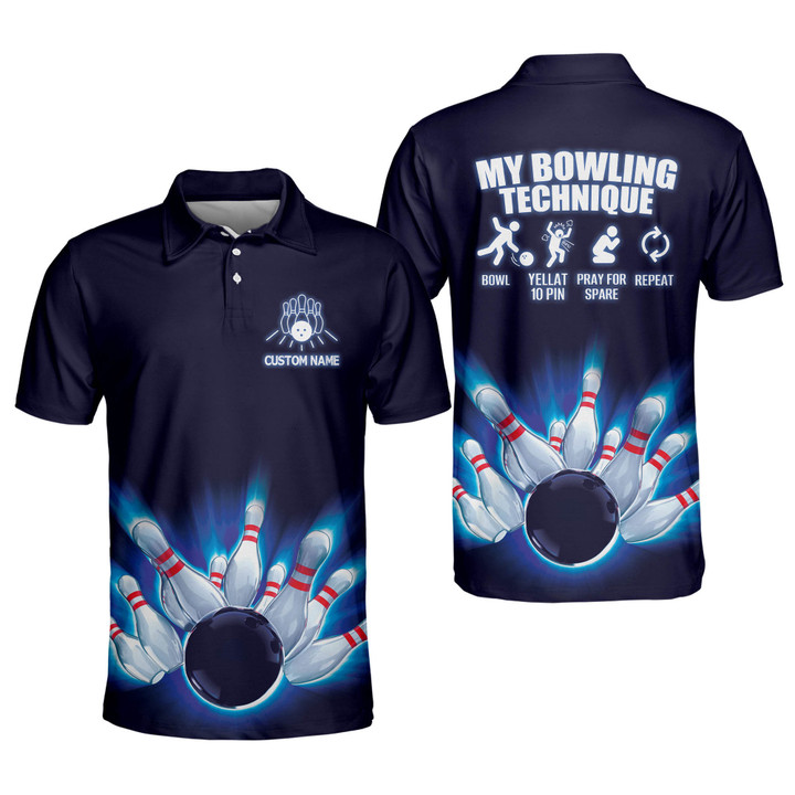 Custom Bowling Shirts for Men Mens Bowling Shirts Short Sleeve Polo My Bowling Technique Funny Bowling Team Shirts for Men BOWLING-026 - 1