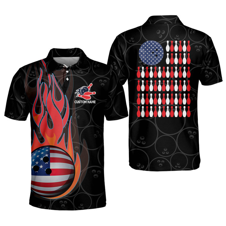 Personalized Bowling American Flag Shirt for Men Bowling Team Polo Shirts Shirts Short Sleeve Bowling Gifts BOWLING-023 - 1