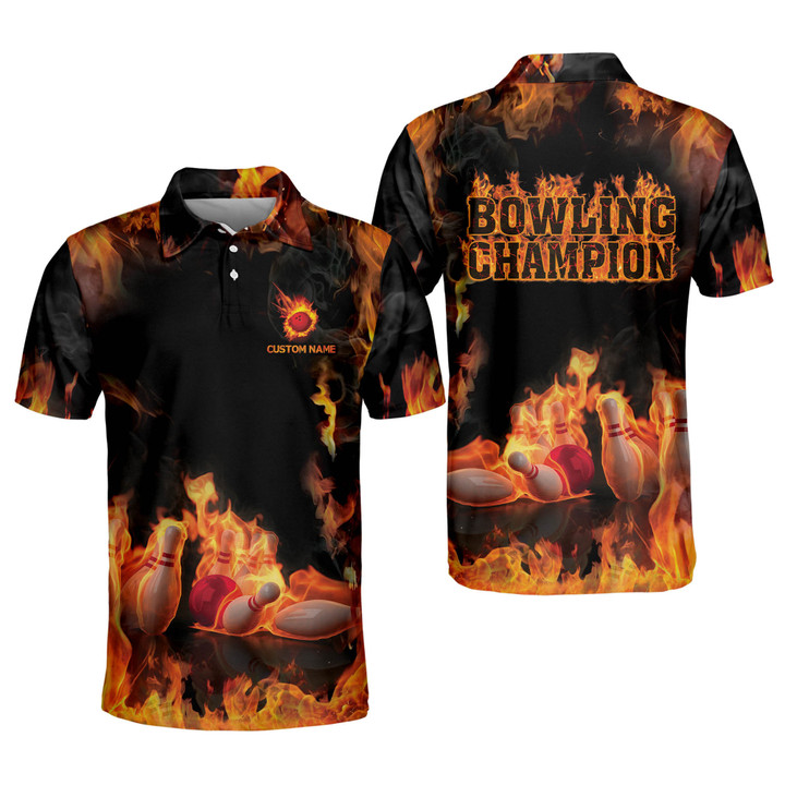 Personalized Flame Bowling Shirts for Men Bowling Legend Custom Bowling Team Shirts USA Fire Bowling Short Sleeve Polo Shirts BOWLING-046 - 1